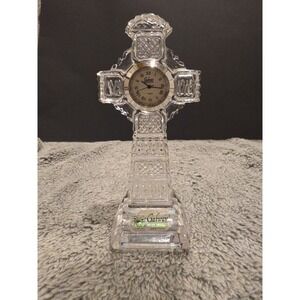 Galway Irish Crystal Cross with Quartz Clock 5" - Tested Needs Battery